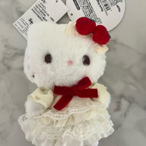 hello kitty strawberry Cute White Plush keychain with Red Bow
